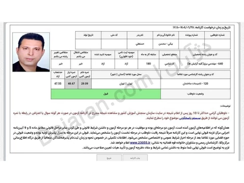کارنامه قبولی تاسیسات ساختنمانی مرداد 1404