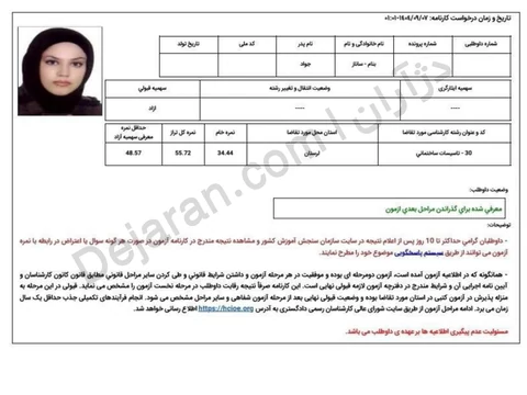 کارنامه قبولی تاسیسات ساختنمانی کانون 1404 - نمونه 12